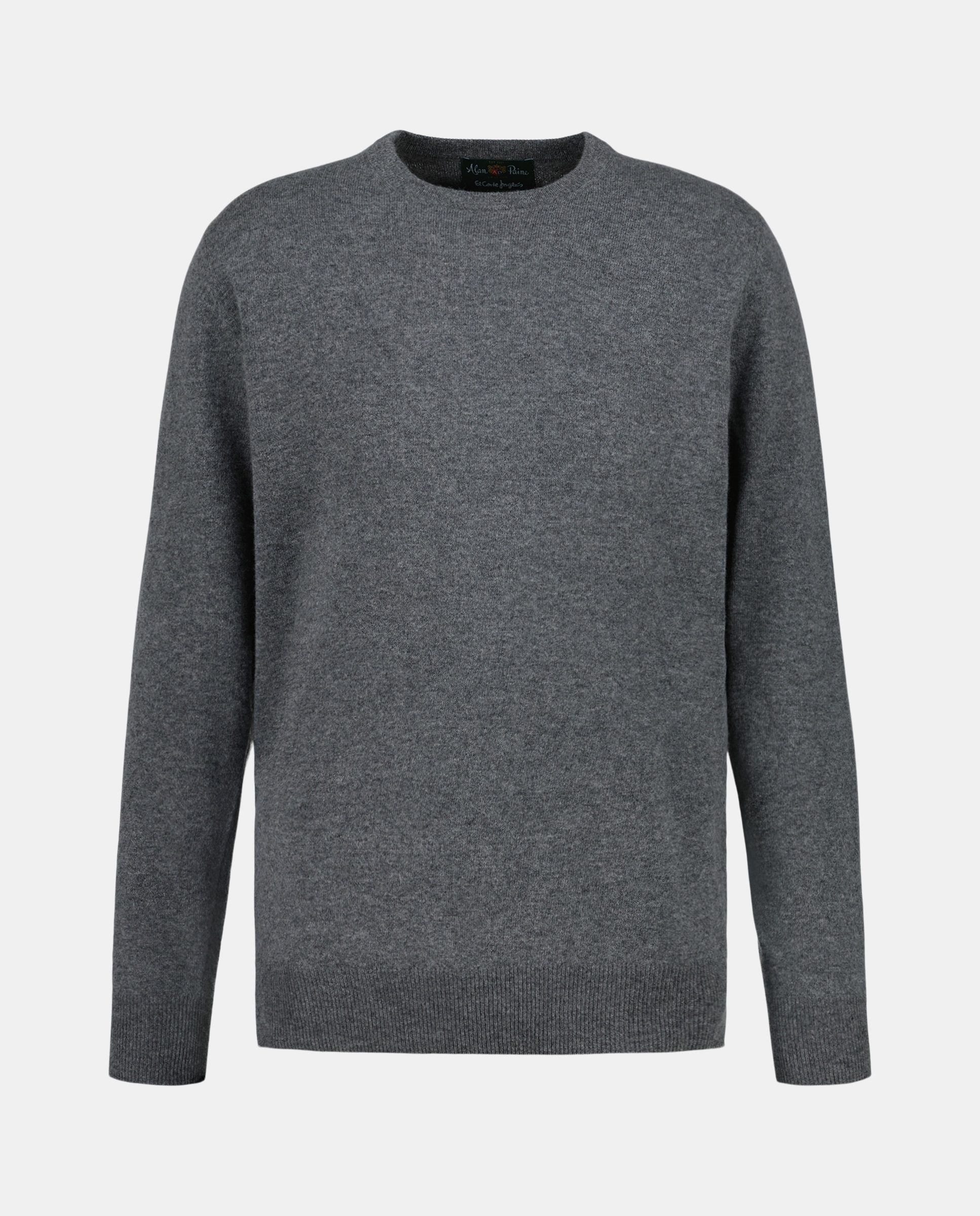 Camisola de Malha com Decote Redondo e 100% Lã Cinzento-escuro-4