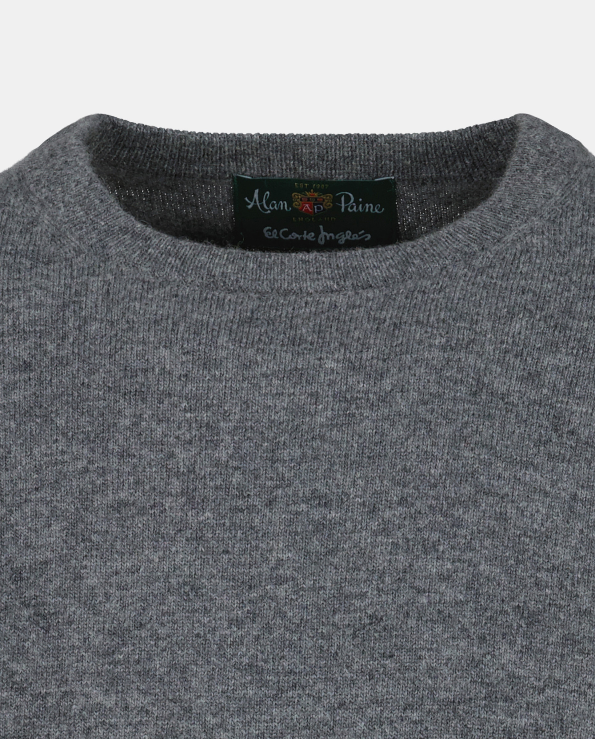 Camisola de Malha com Decote Redondo e 100% Lã Cinzento-escuro-2