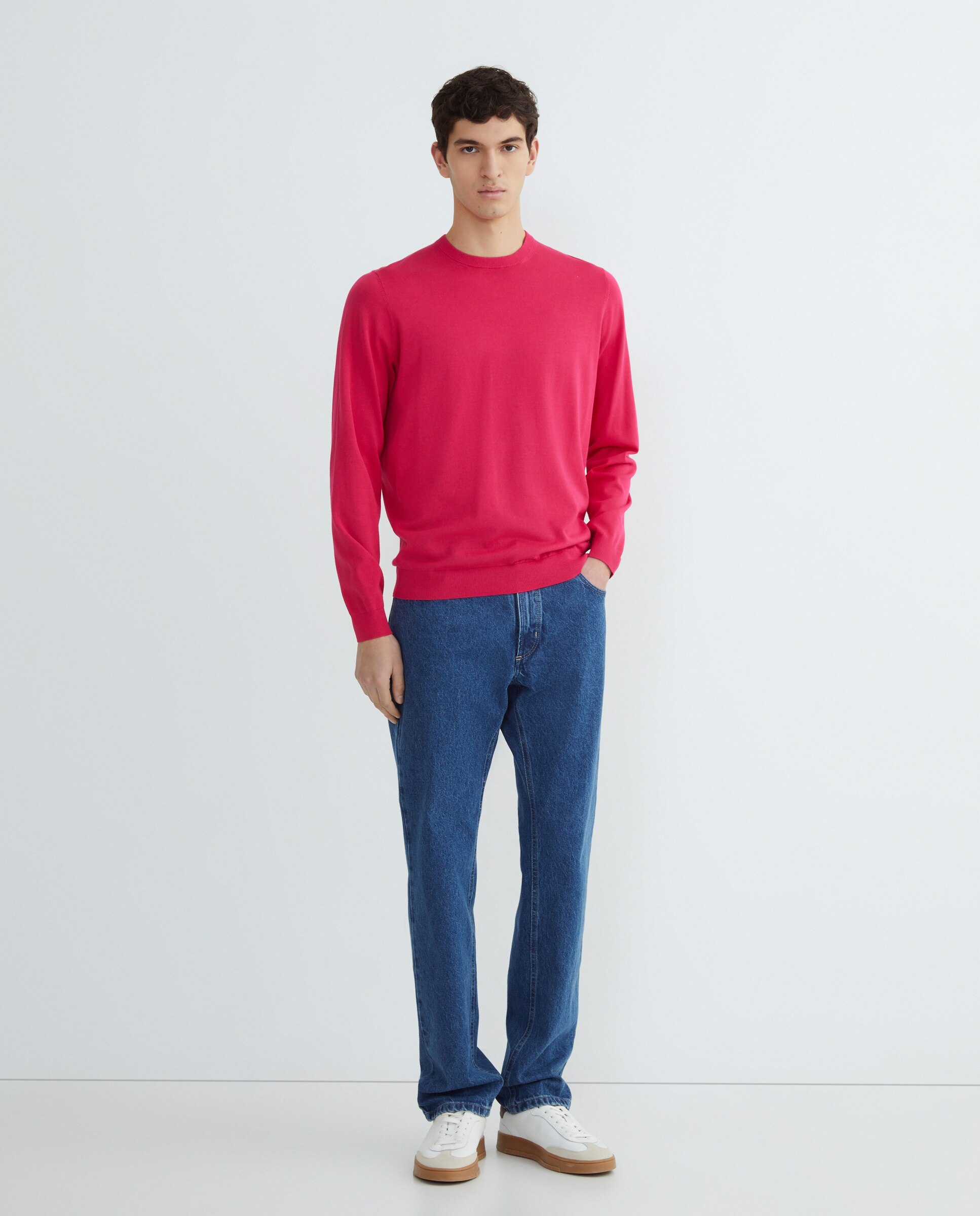 Camisola de Malha de Decote Redondo Fúcsia-2