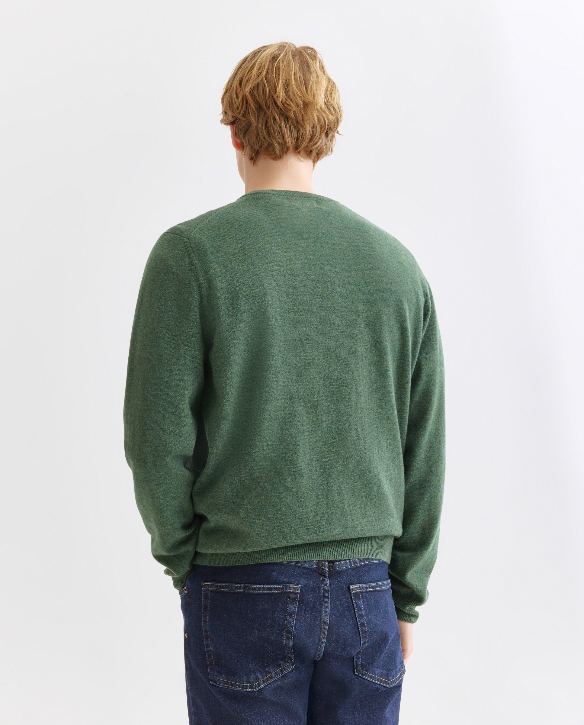 Imagen 3 de Jersey de lana 100% de hombre con el cuello redondo - Alan Paine - Verde militar Verde militar