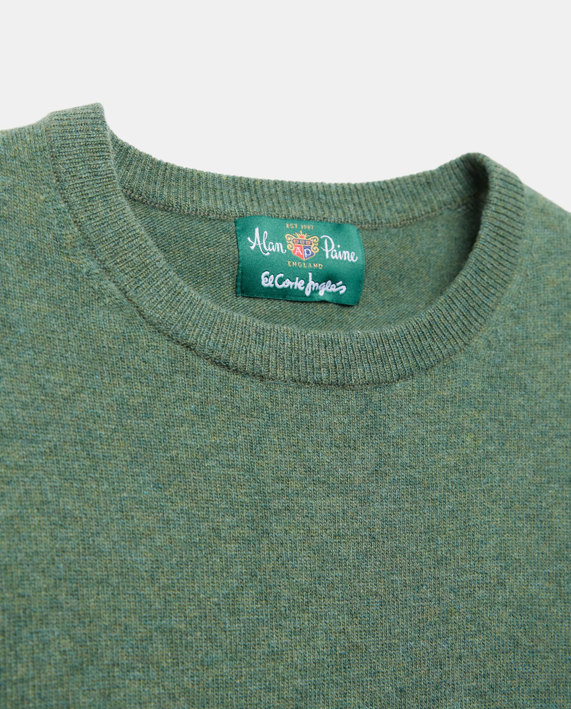 Imagen 5 de Jersey de lana 100% de hombre con el cuello redondo - Alan Paine - Verde militar Verde militar