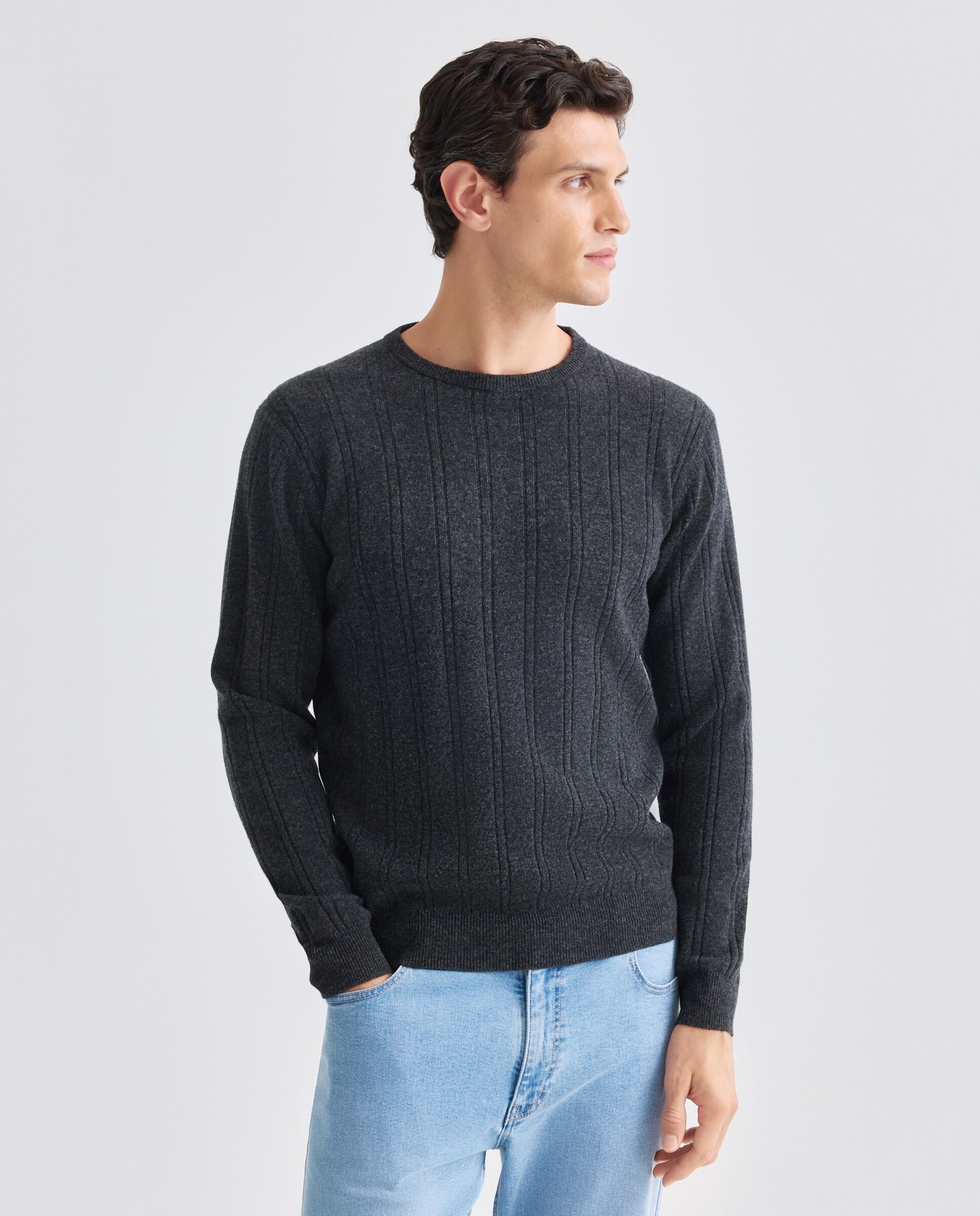 Camisola de Malha com Gola Regular Cinzento-escuro-1