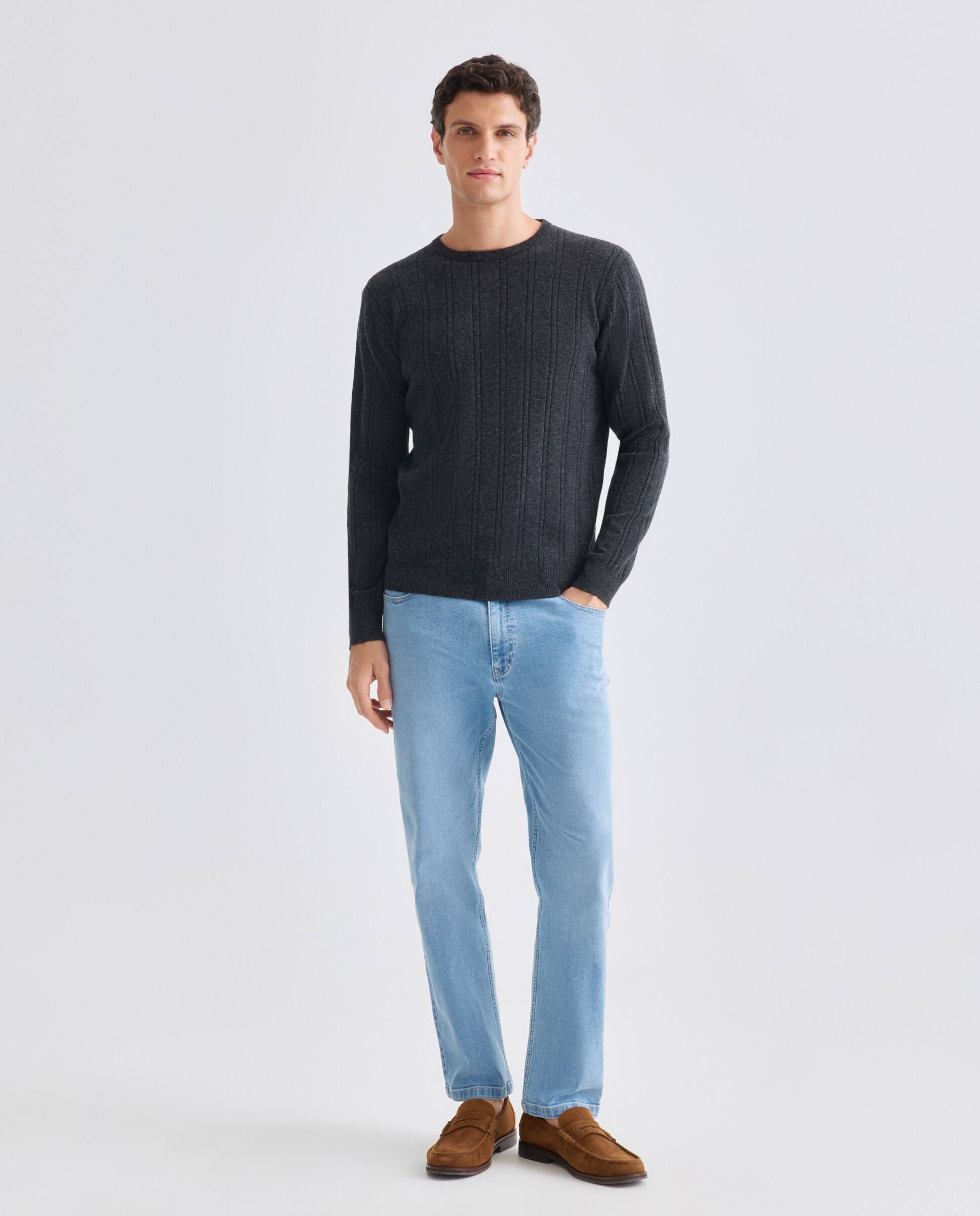 Camisola de Malha com Gola Regular Cinzento-escuro-2