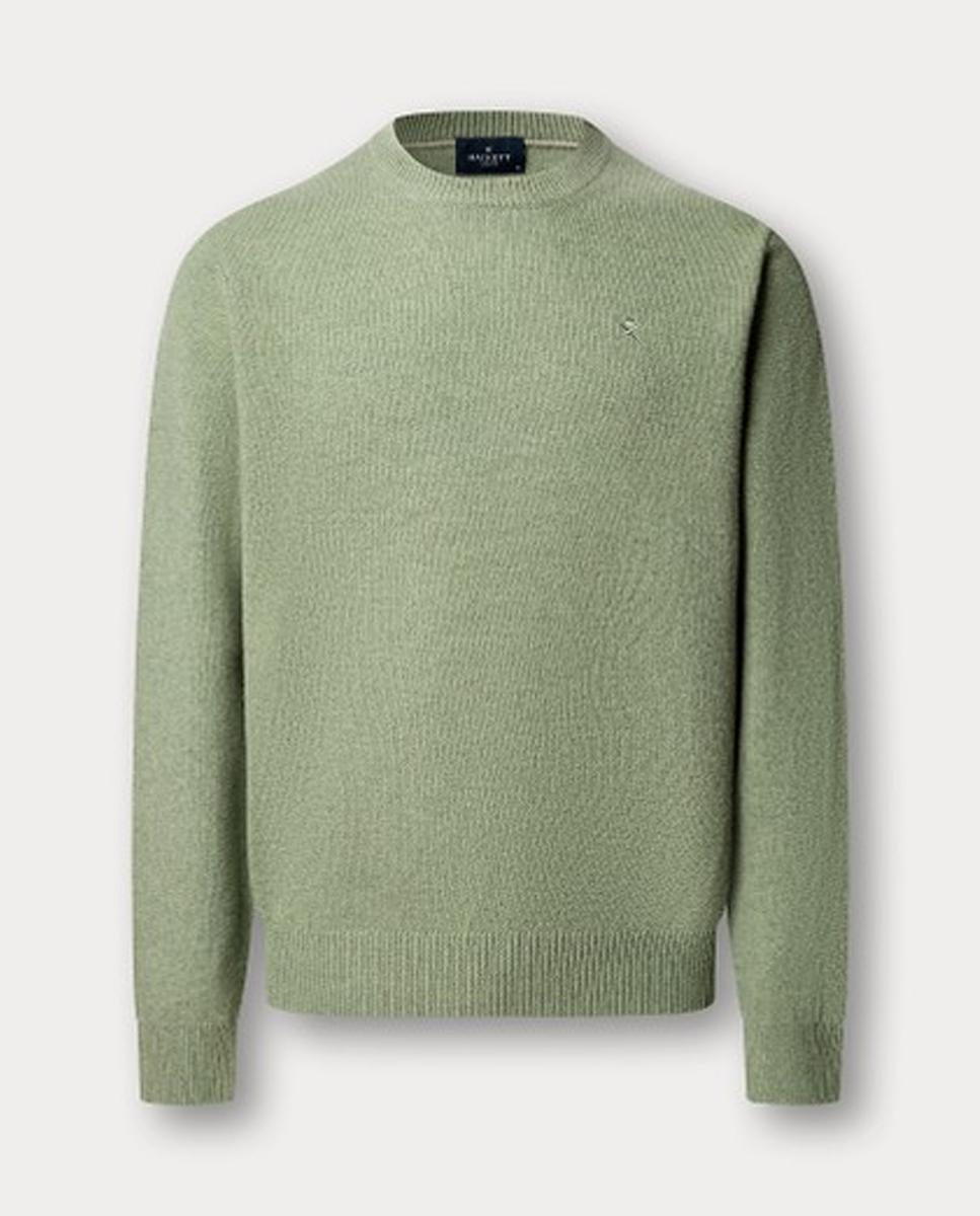 Jersey de hombre de lana con cuello redondo y logo bordado - Hackett London - Verde claro Verde claro-1