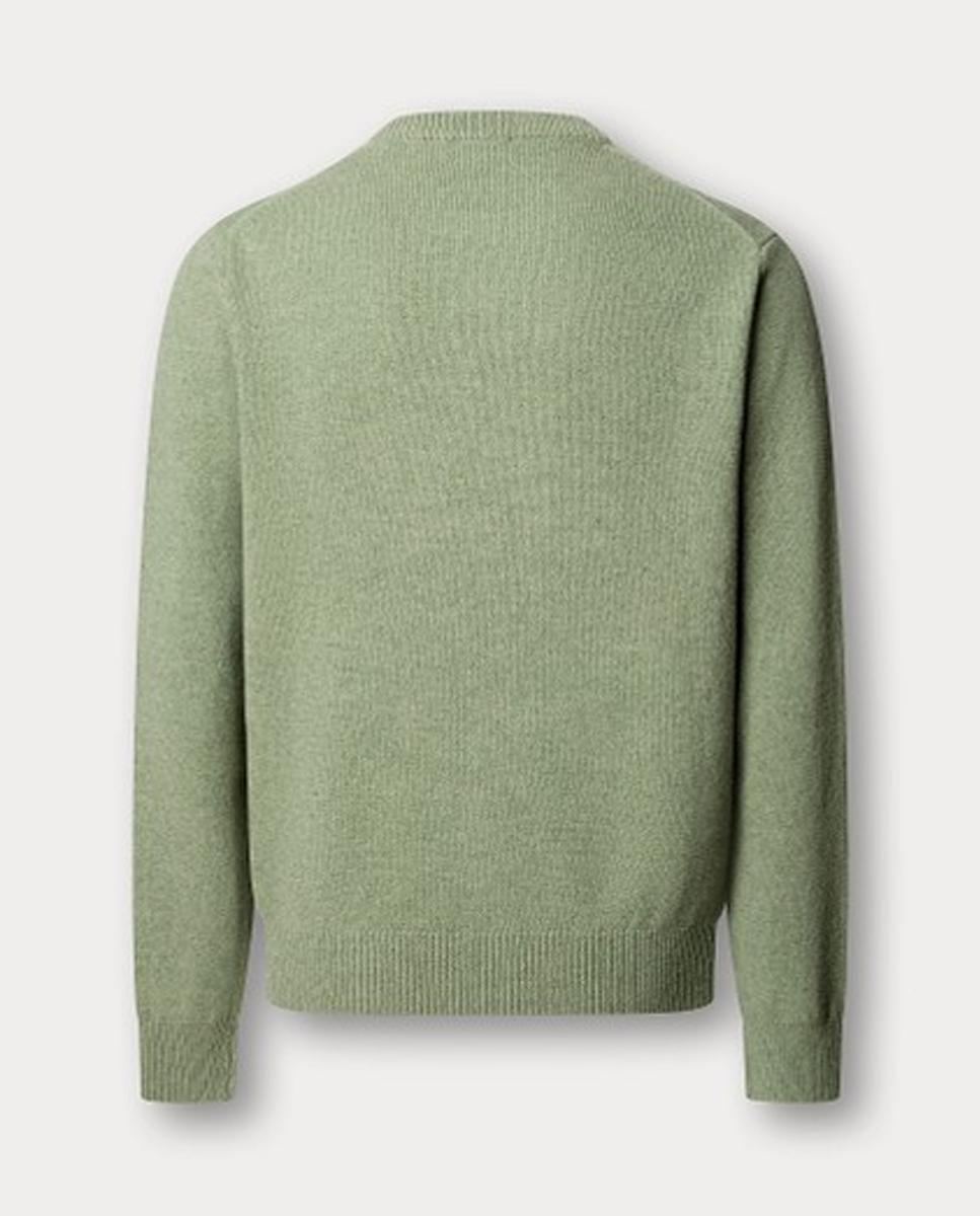 Jersey de hombre de lana con cuello redondo y logo bordado - Hackett London - Verde claro Verde claro-2