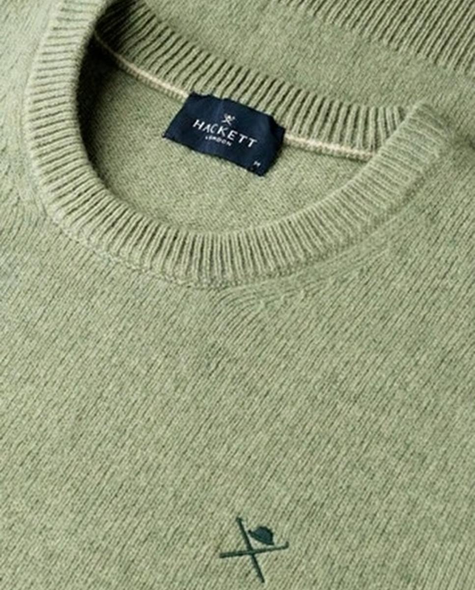 Jersey de hombre de lana con cuello redondo y logo bordado - Hackett London - Verde claro Verde claro-3