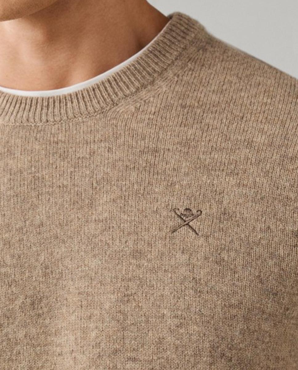 Jersey de hombre de lana con cuello redondo y logo bordado - Hackett London - Crema Crema-5
