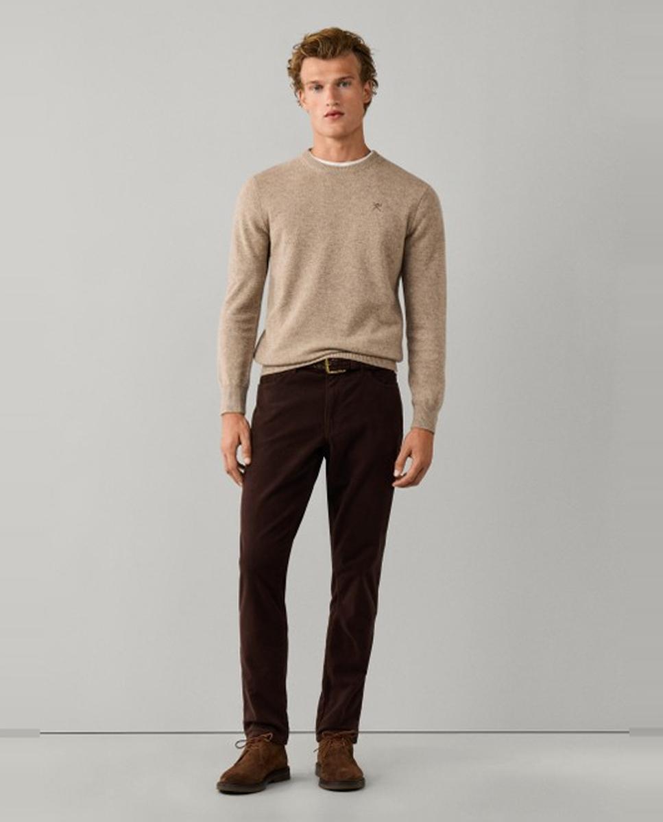 Jersey de hombre de lana con cuello redondo y logo bordado - Hackett London - Crema Crema-8