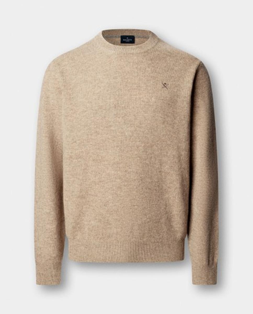 Jersey de hombre de lana con cuello redondo y logo bordado - Hackett London - Crema Crema-6