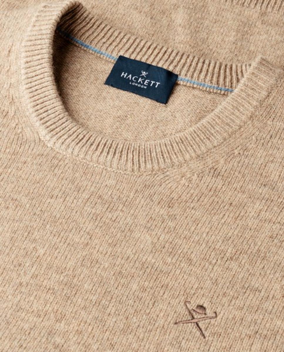 Jersey de hombre de lana con cuello redondo y logo bordado - Hackett London - Crema Crema-7
