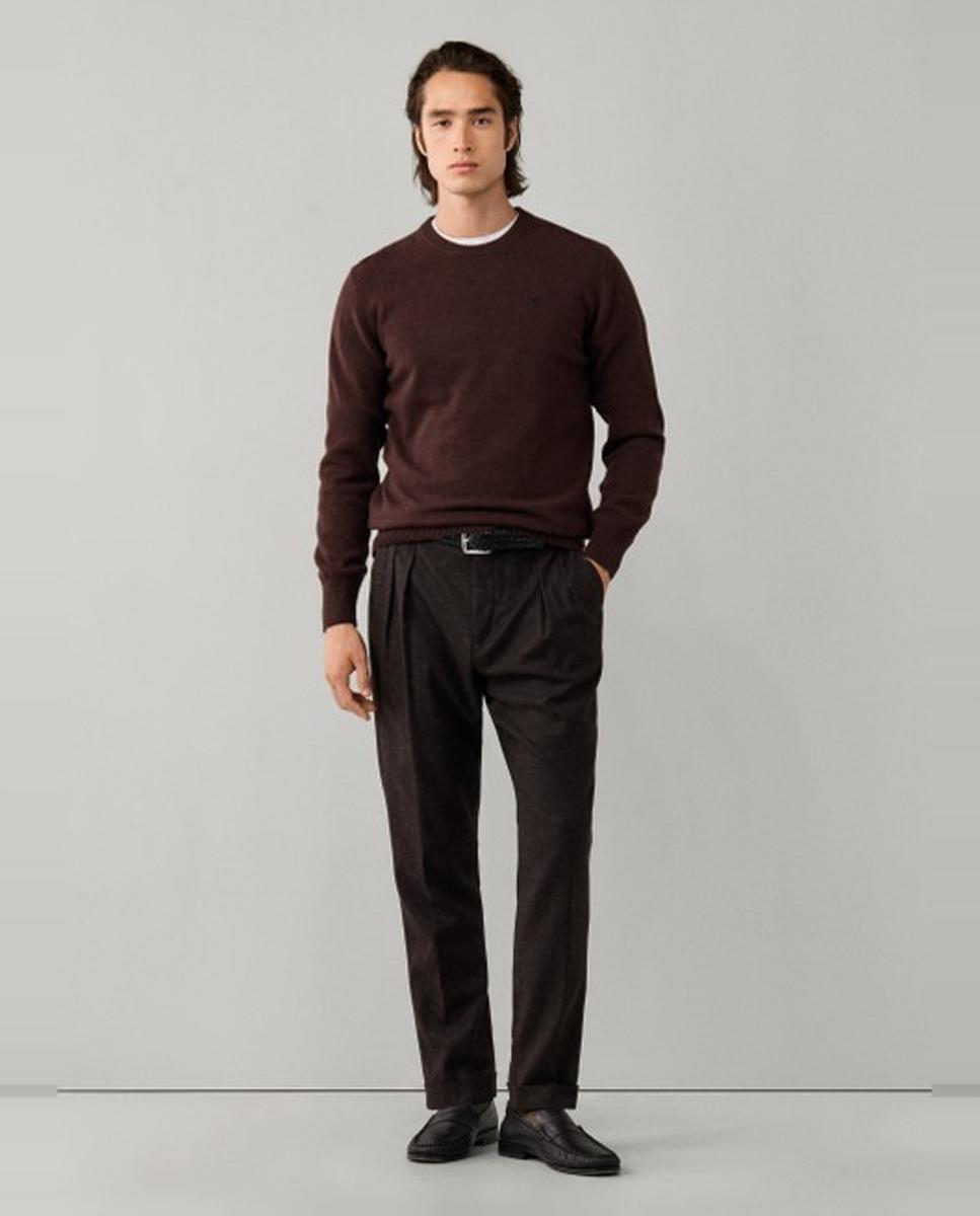 Jersey de hombre de lana con cuello redondo y logo bordado - Hackett London - Marrón oscuro Marrón oscuro-6