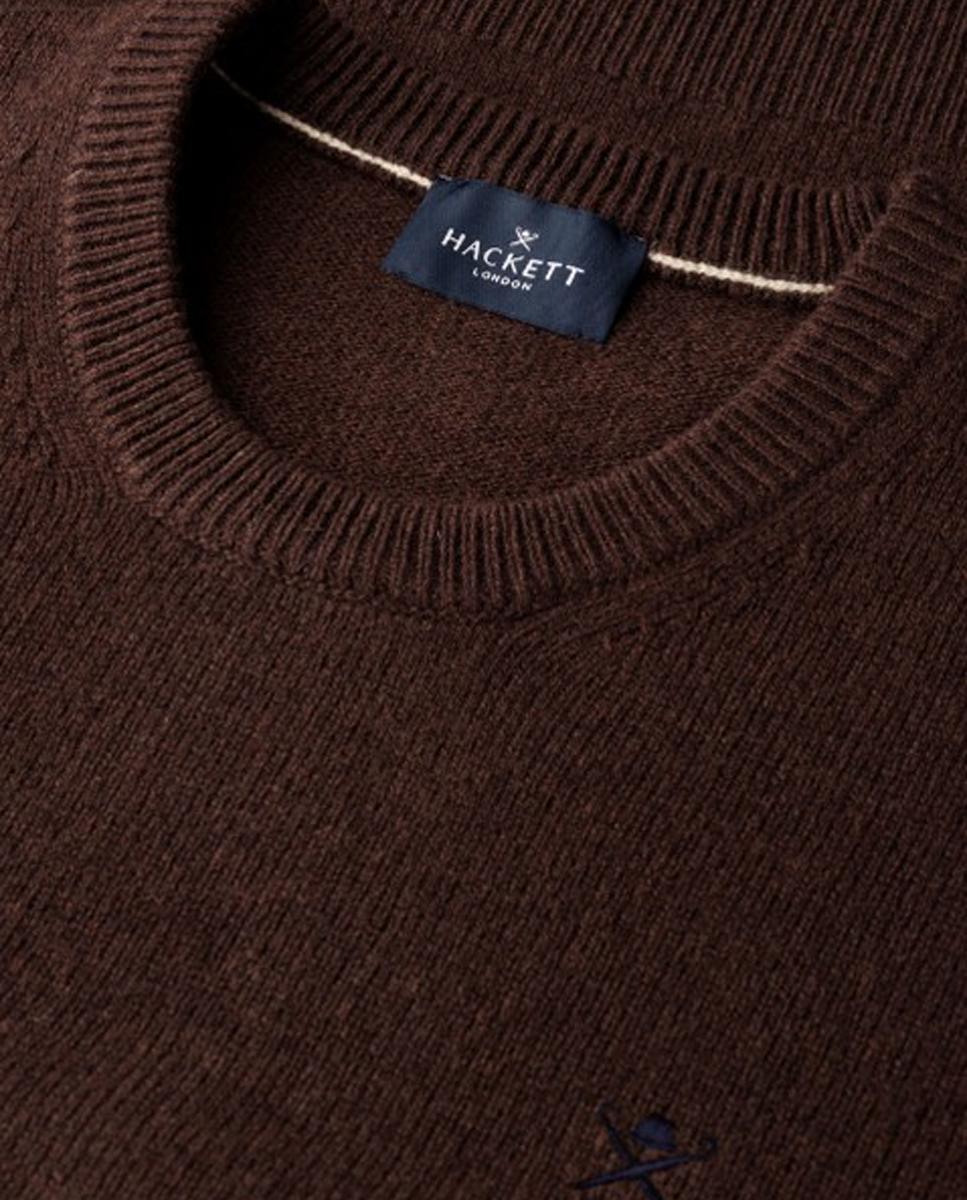 Jersey de hombre de lana con cuello redondo y logo bordado - Hackett London - Marrón oscuro Marrón oscuro-5