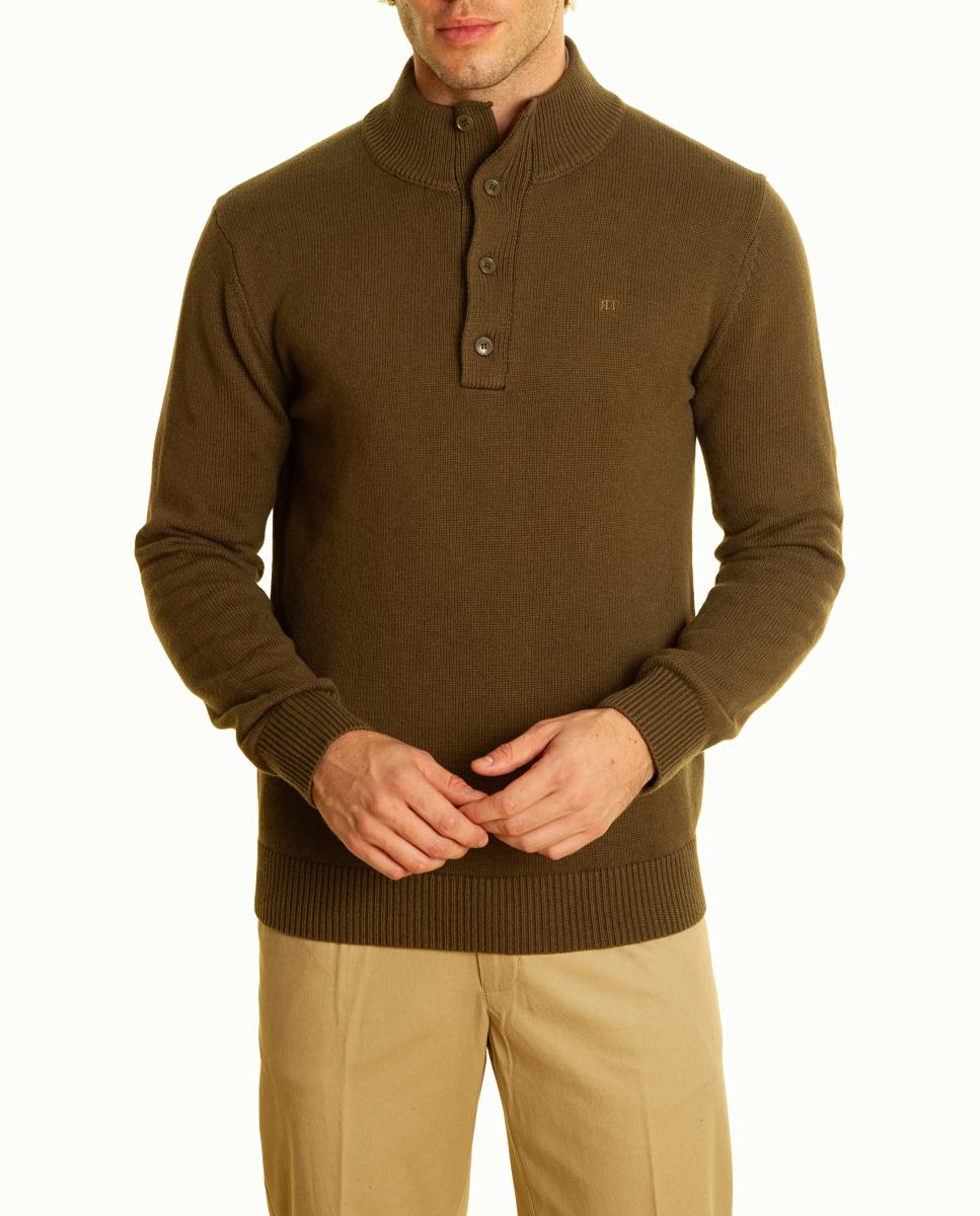 Camisola de Malha com Gola com Botões Verde-3