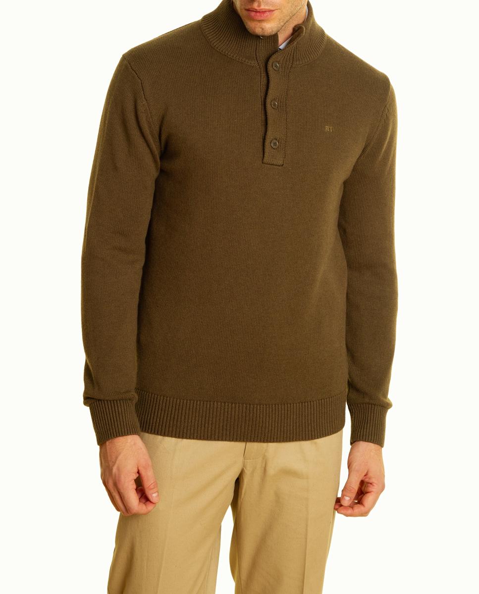 Camisola de Malha com Gola com Botões Verde-4