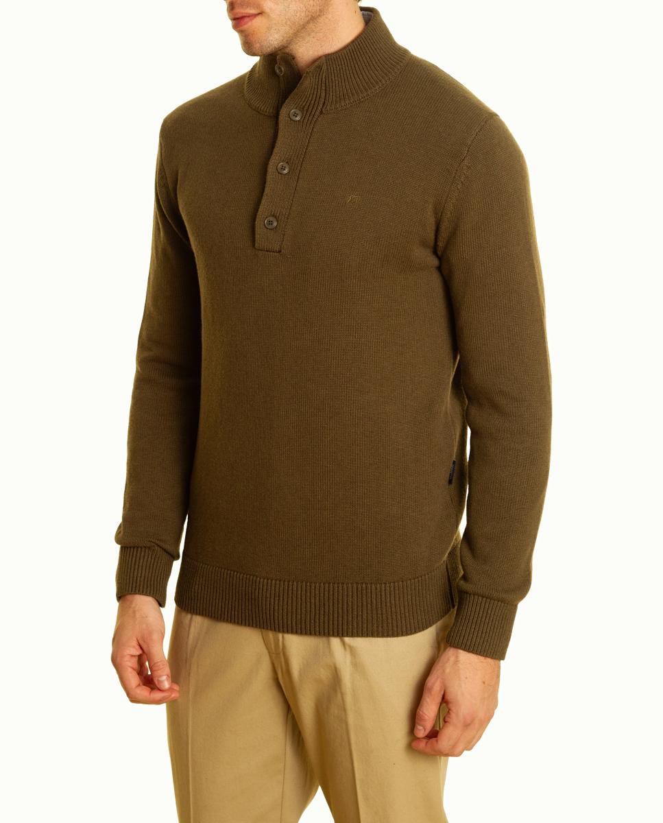 Camisola de Malha com Gola com Botões Verde-5