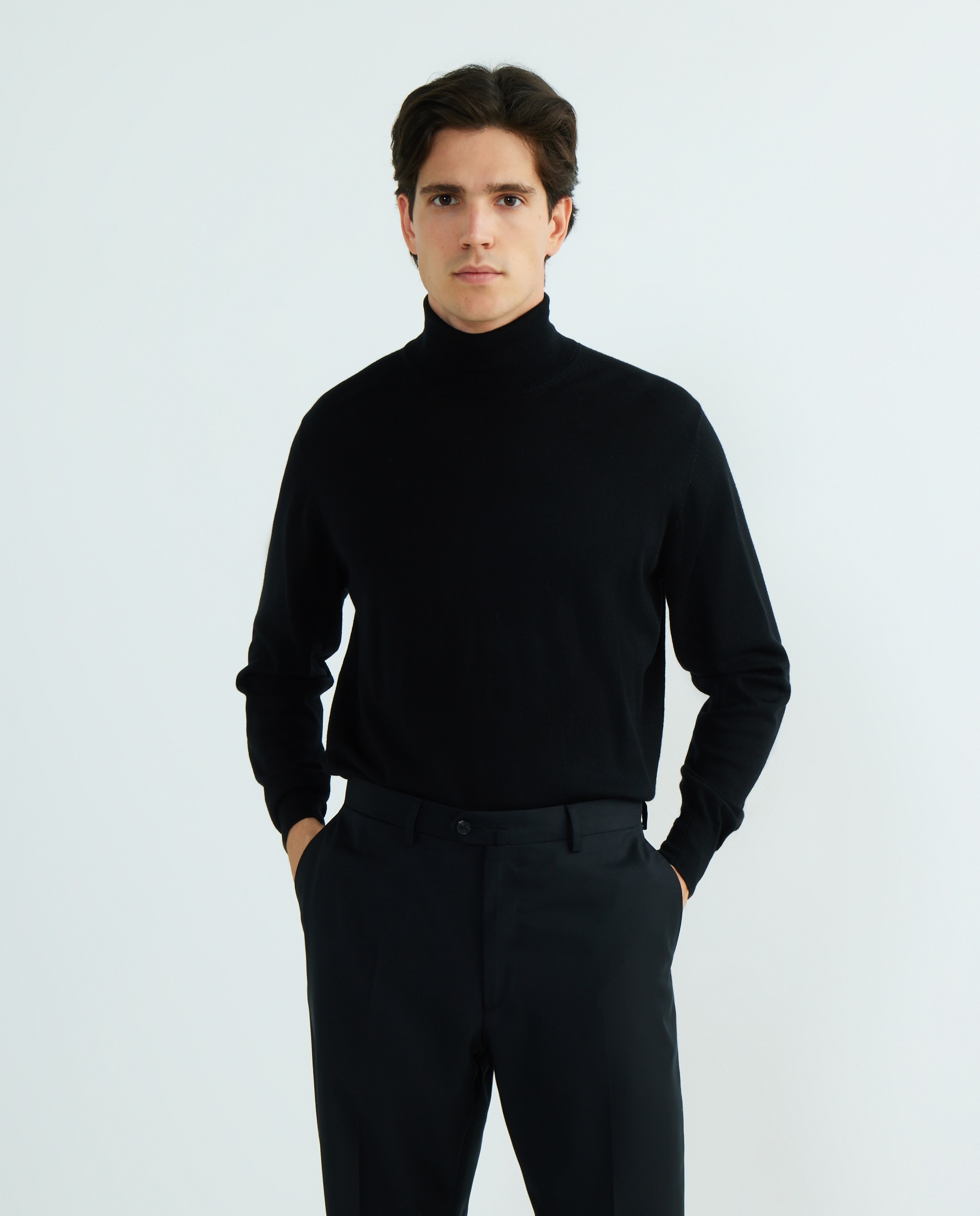 Camisola de Malha com Gola Cisne em Lã 100% Merino Preto-2
