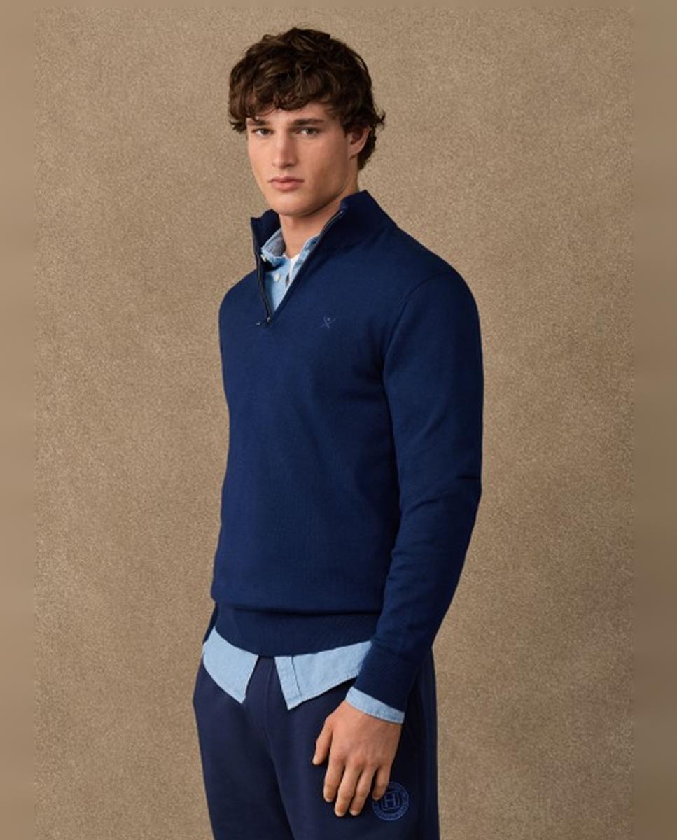 Imagem 0 de Camisola de Malha Lisa de Algodão com Meio Fecho de Correr