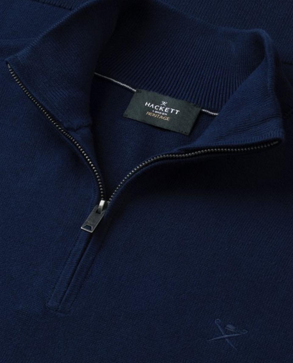 Camisola de Malha Lisa de Algodão com Meio Fecho de Correr Azul-marinho-5