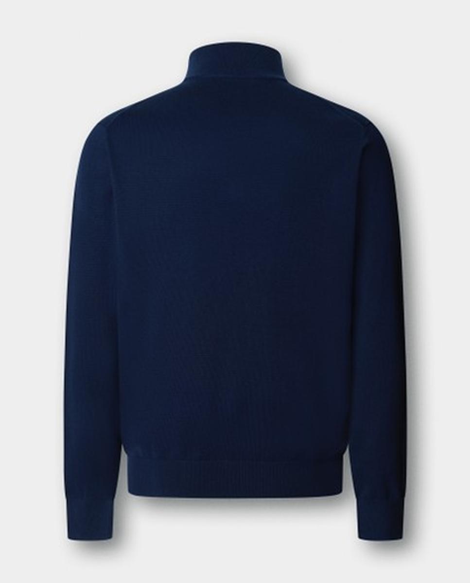 Camisola de Malha Lisa de Algodão com Meio Fecho de Correr Azul-marinho-6