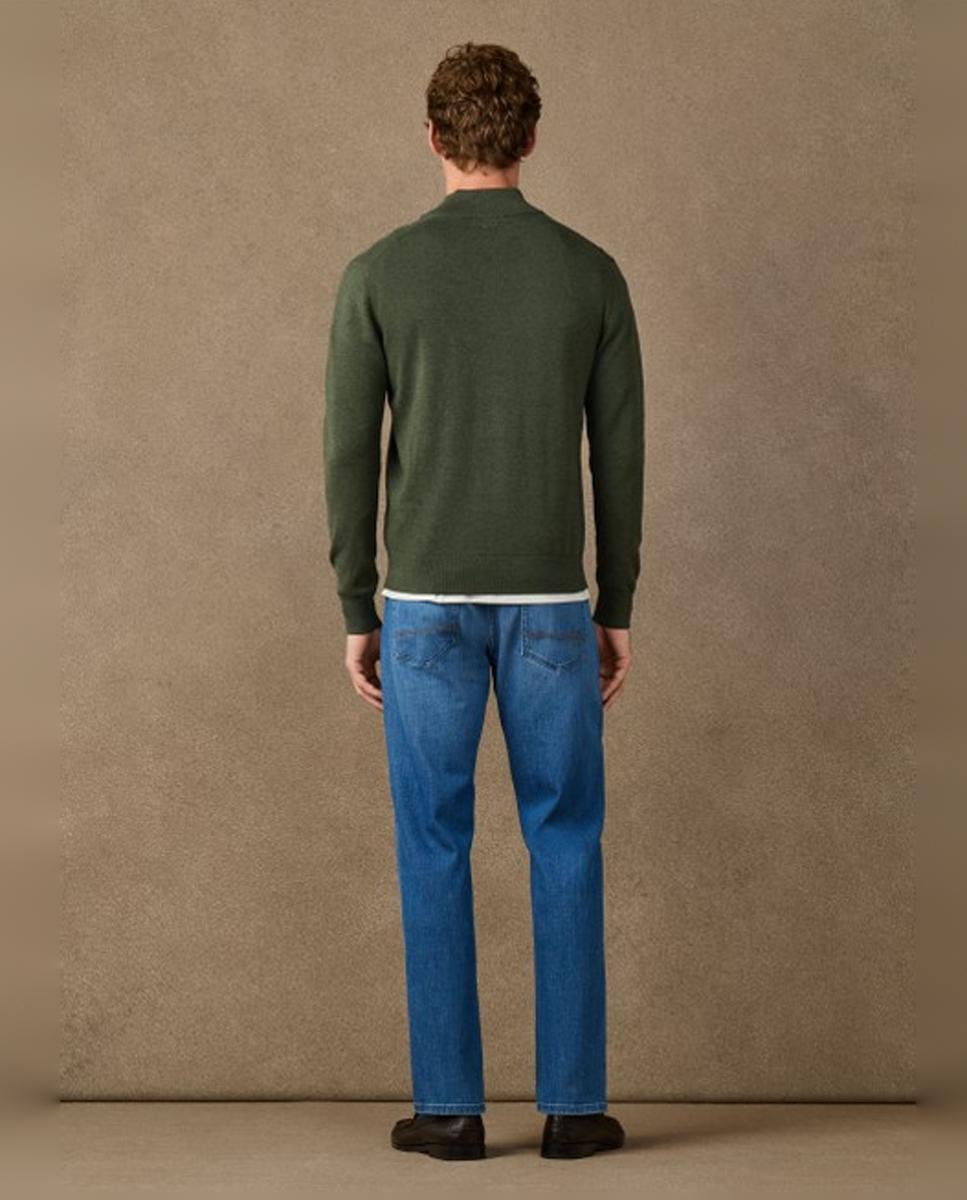 Jersey de hombre liso de algodón media cremallera - Hackett - Verde oscuro Verde oscuro-2