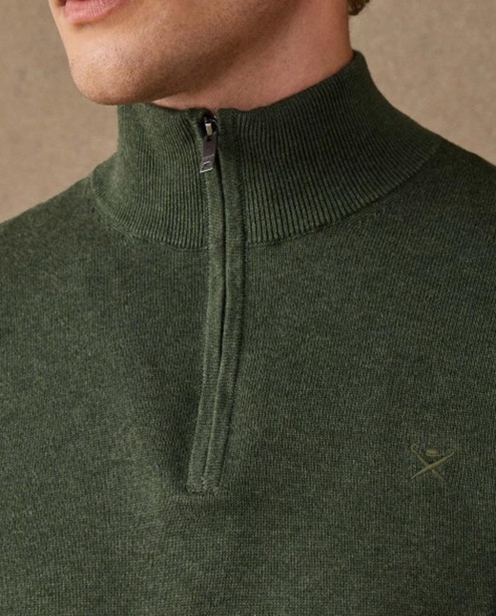 Jersey de hombre liso de algodón media cremallera - Hackett - Verde oscuro Verde oscuro-4