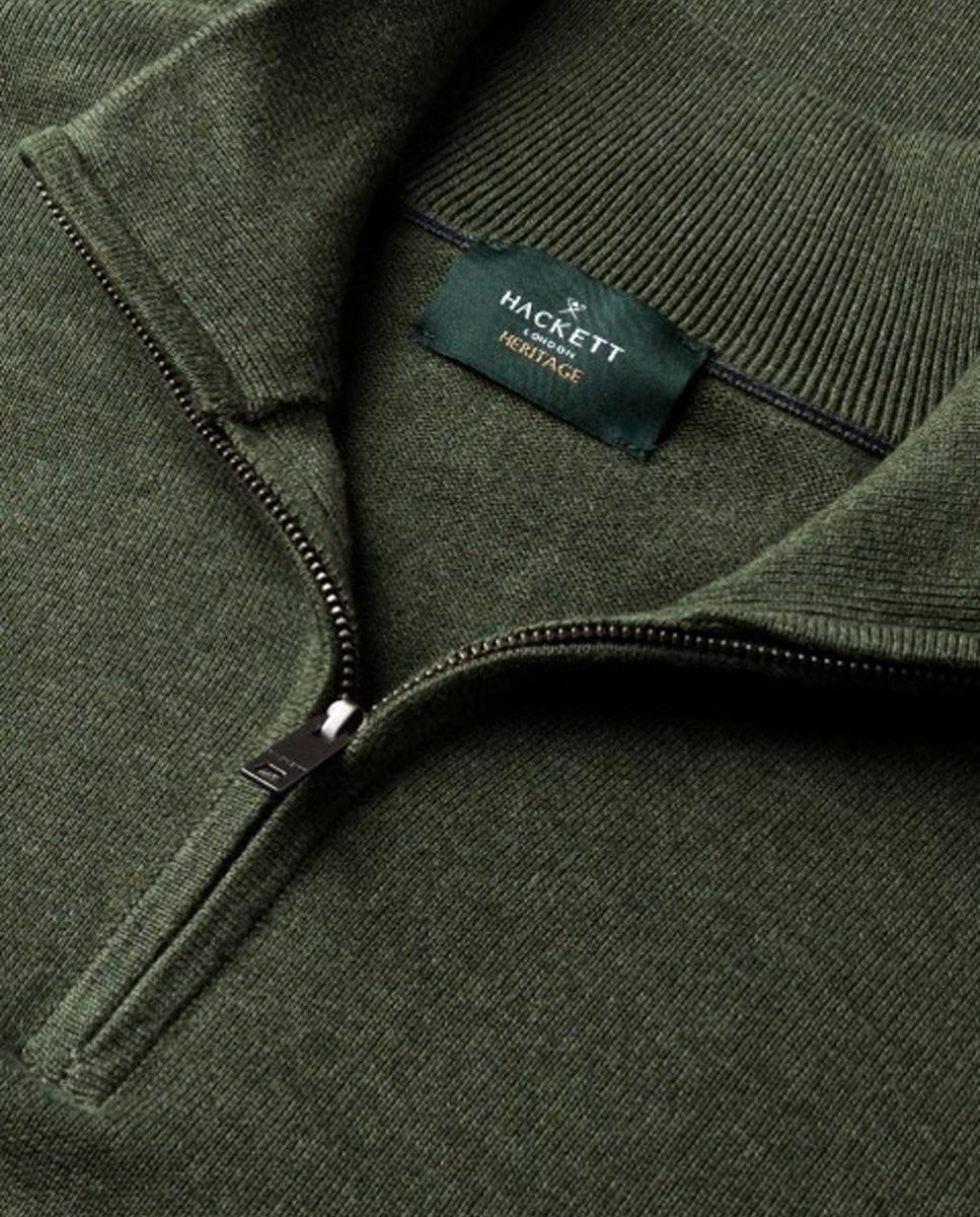 Jersey de hombre liso de algodón media cremallera - Hackett - Verde oscuro Verde oscuro-5