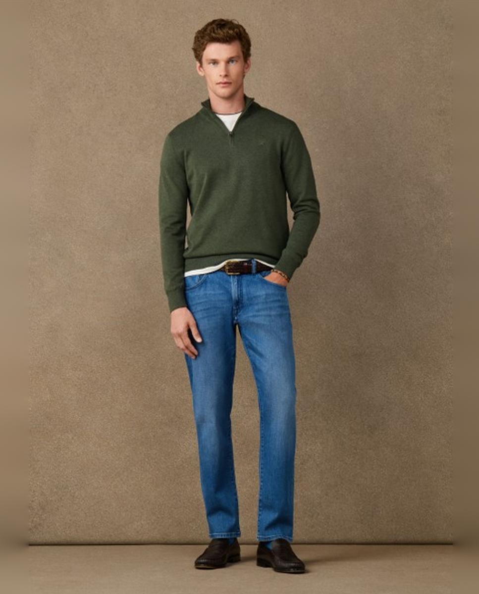 Jersey de hombre liso de algodón media cremallera - Hackett - Verde oscuro Verde oscuro-8