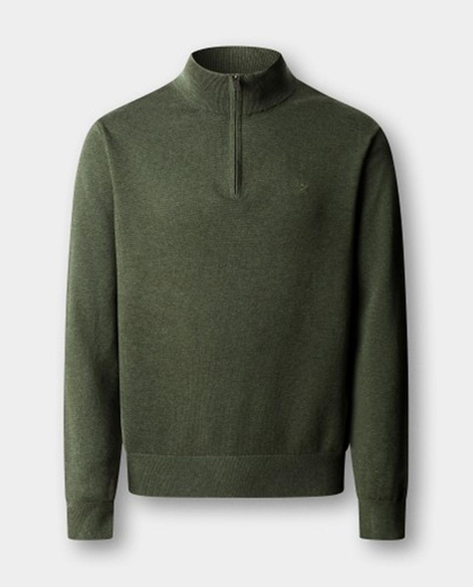 Jersey de hombre liso de algodón media cremallera - Hackett - Verde oscuro Verde oscuro-6