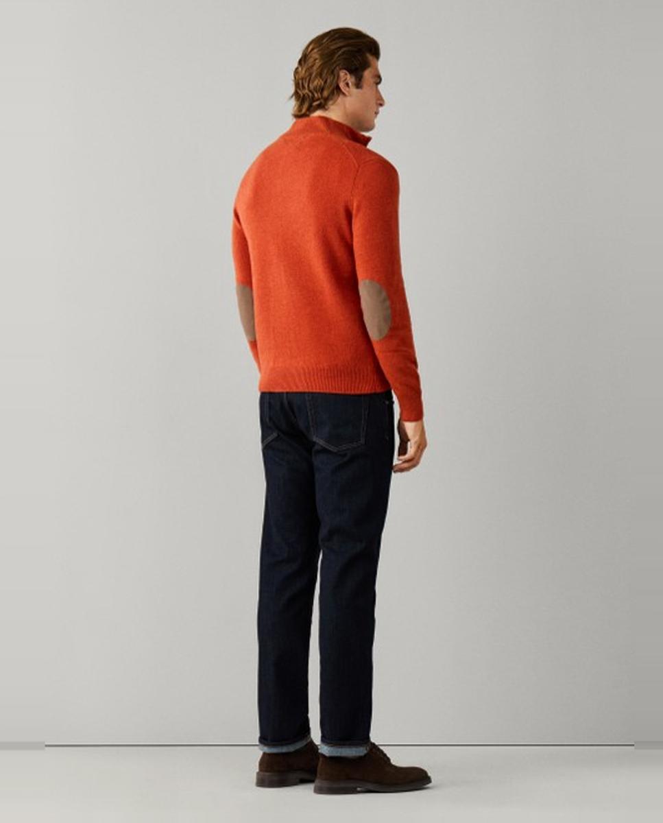 Jersey de hombre de lana con media cremallera y logo bordado - Hackett - Naranja Naranja-2