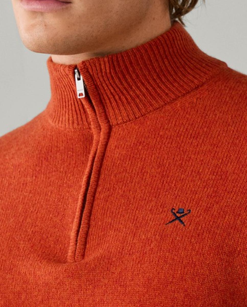 Jersey de hombre de lana con media cremallera y logo bordado - Hackett - Naranja Naranja-3