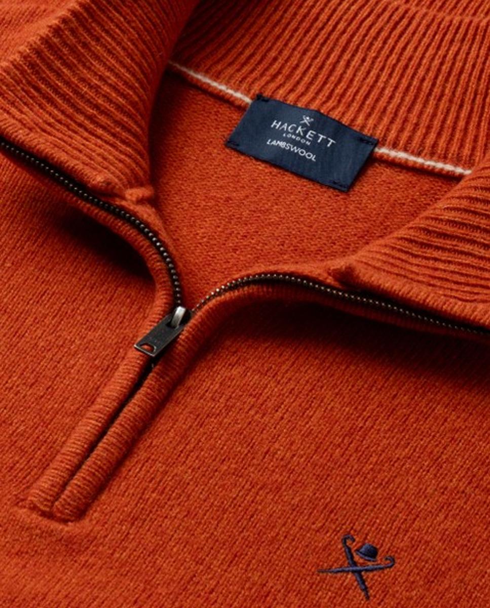 Jersey de hombre de lana con media cremallera y logo bordado - Hackett - Naranja Naranja-4
