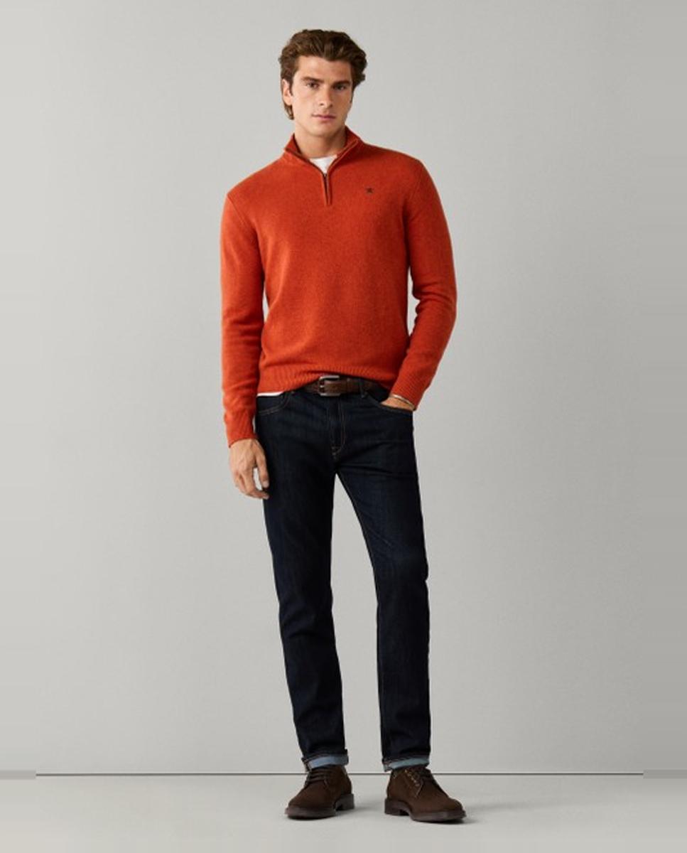 Jersey de hombre de lana con media cremallera y logo bordado - Hackett - Naranja Naranja-8