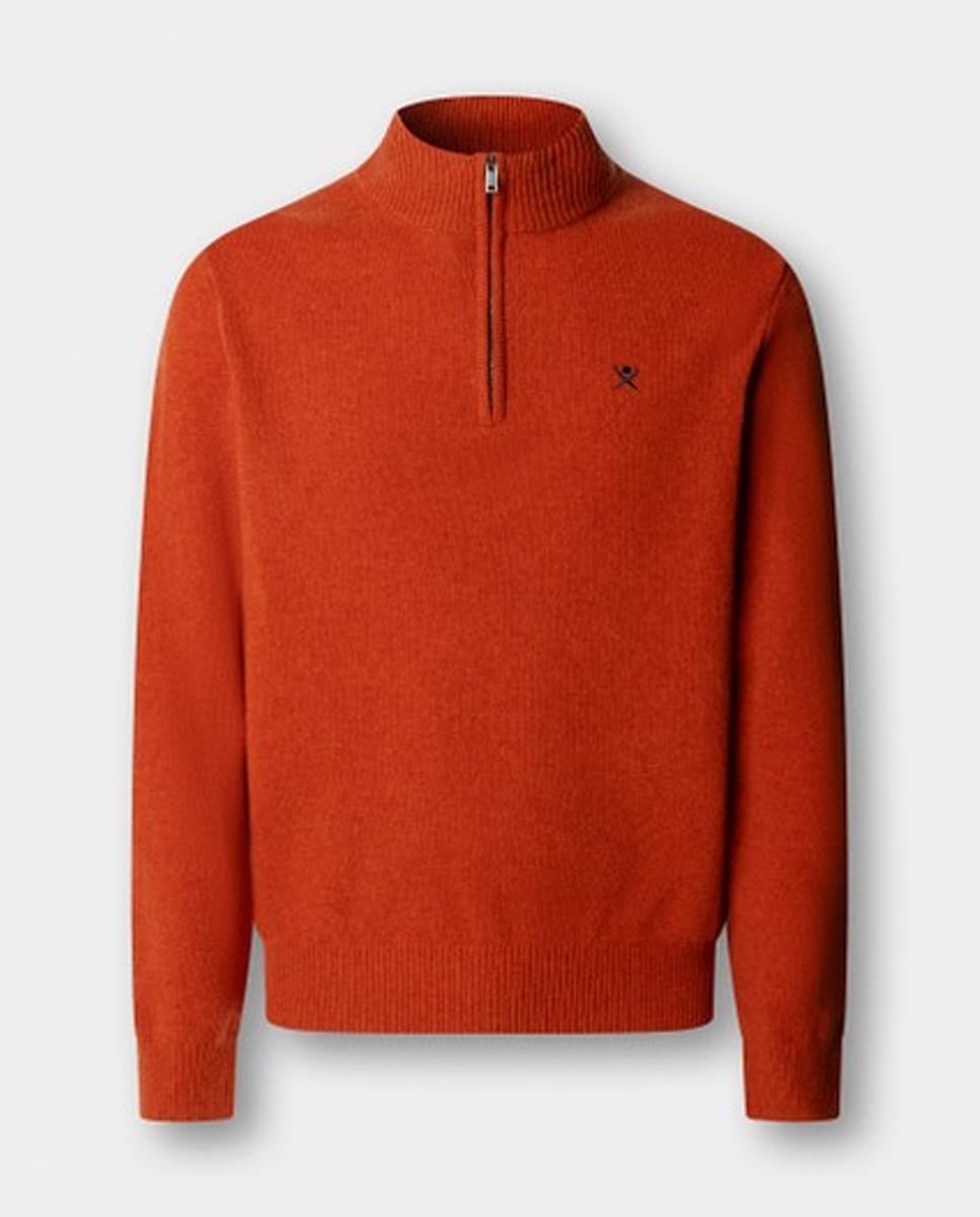 Jersey de hombre de lana con media cremallera y logo bordado - Hackett - Naranja Naranja-6