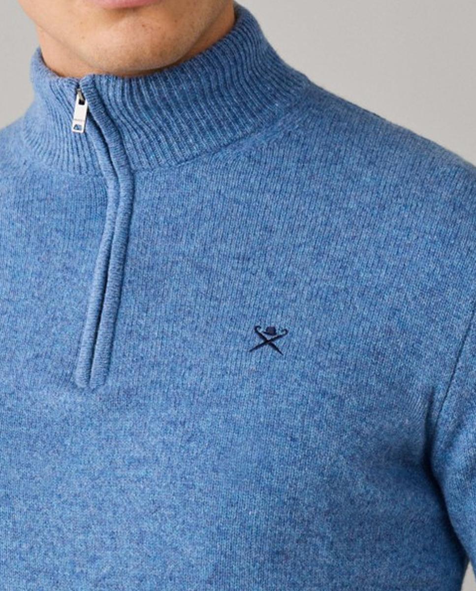Jersey de hombre de lana con media cremallera y logo bordado - Hackett - Azul marino Azul marino-4