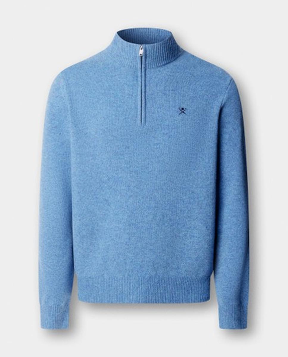 Jersey de hombre de lana con media cremallera y logo bordado - Hackett - Azul marino Azul marino-5
