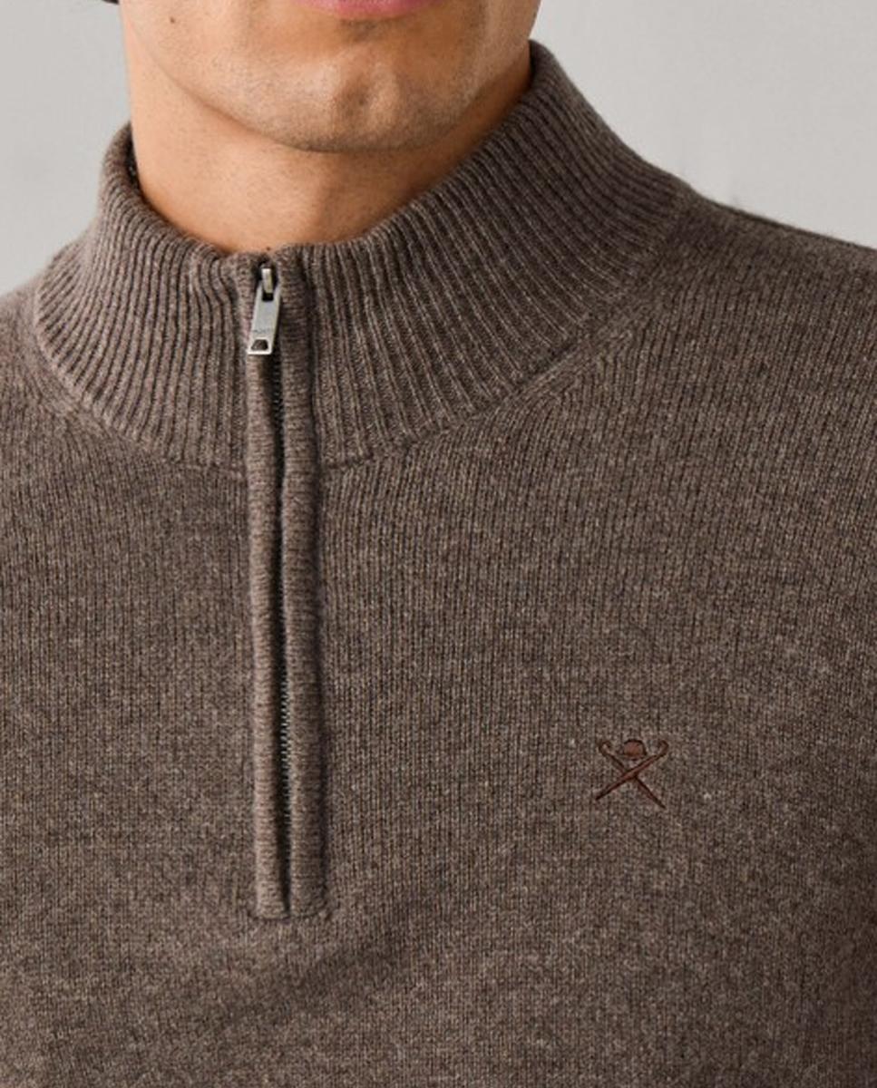 Jersey de hombre de lana con media cremallera y logo bordado - Hackett - Beige Beige-4