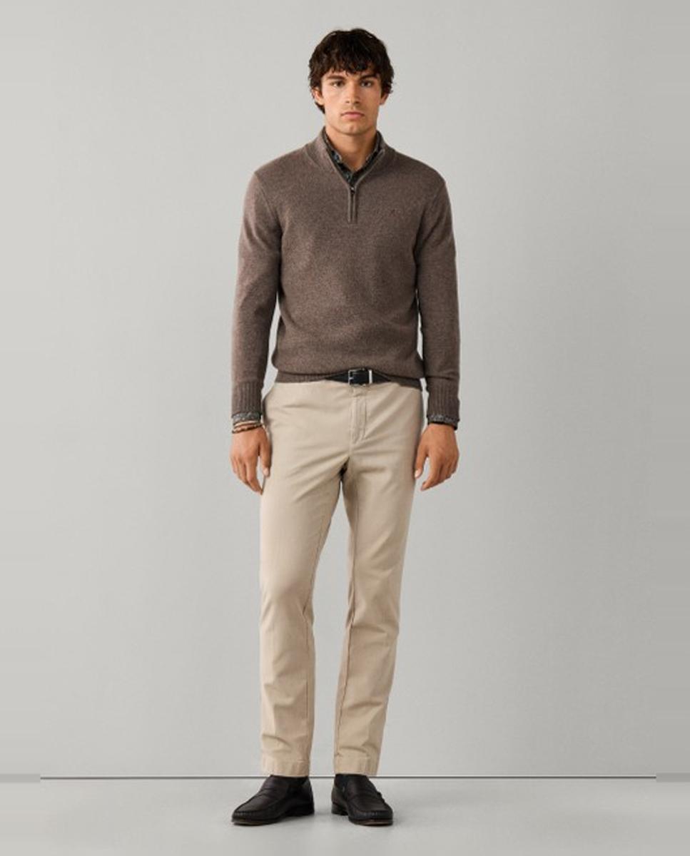 Jersey de hombre de lana con media cremallera y logo bordado - Hackett - Beige Beige-5