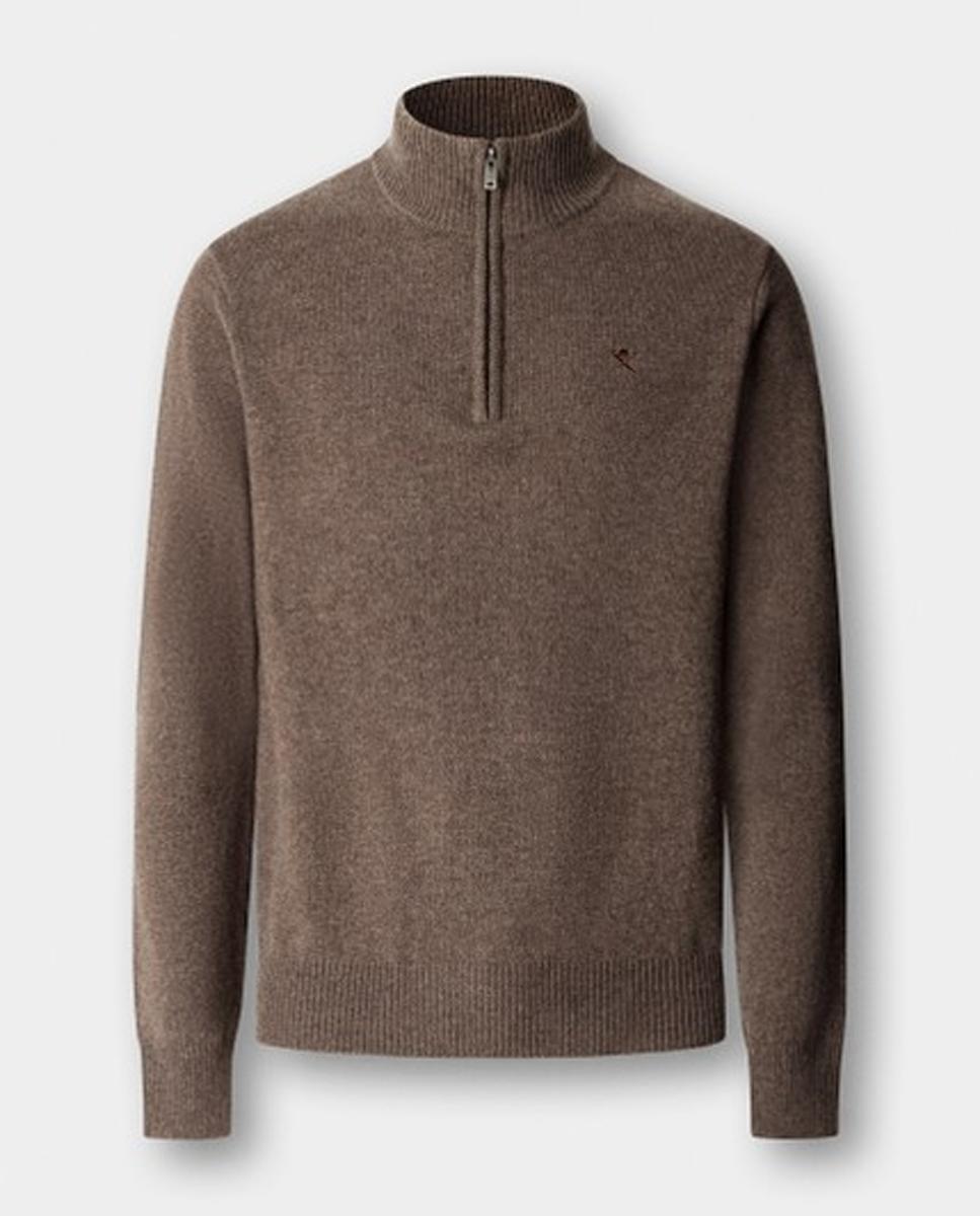Jersey de hombre de lana con media cremallera y logo bordado - Hackett - Beige Beige-6