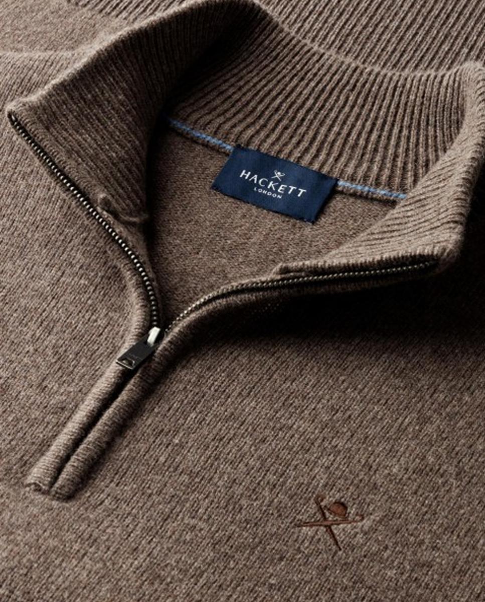 Jersey de hombre de lana con media cremallera y logo bordado - Hackett - Beige Beige-8