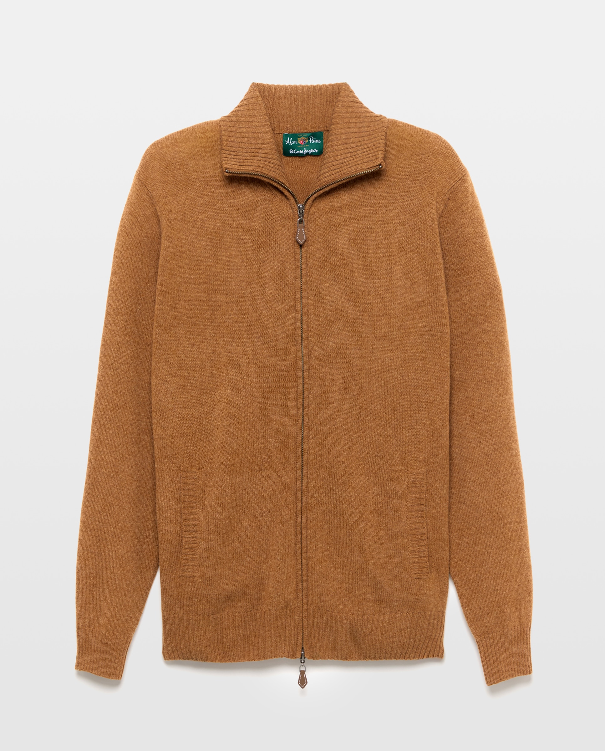 Imagen 1 de Cardigan de lana 100% color verde con cremallera Marrón claro