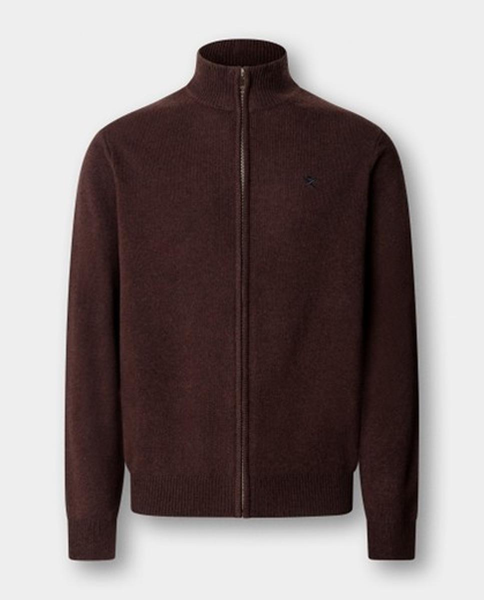 Cárdigan de hombre de lana con cremallera y logo bordado - Hackett London - Marrón oscuro Marrón oscuro-2
