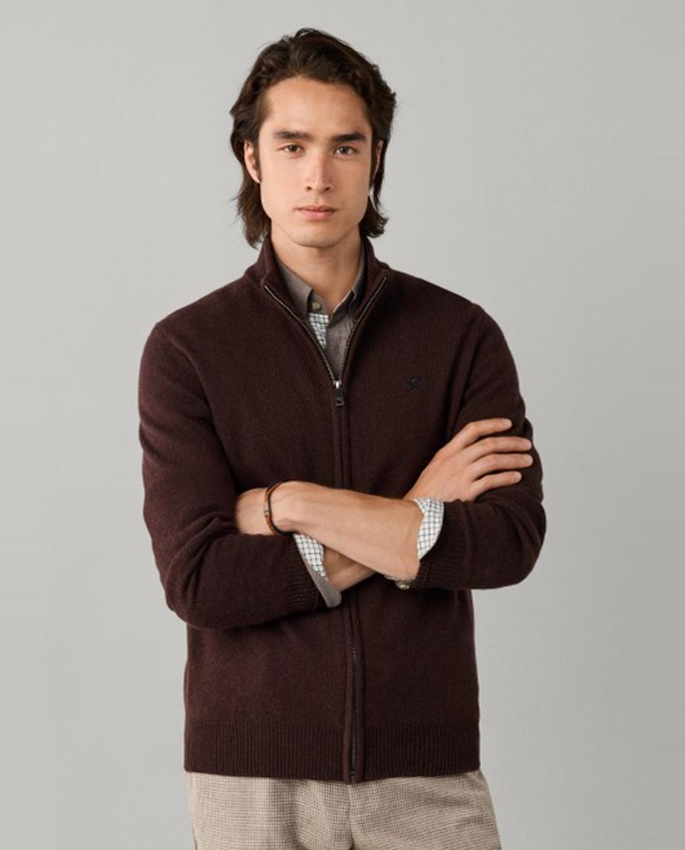 Cárdigan de hombre de lana con cremallera y logo bordado - Hackett London - Marrón oscuro Marrón oscuro-3