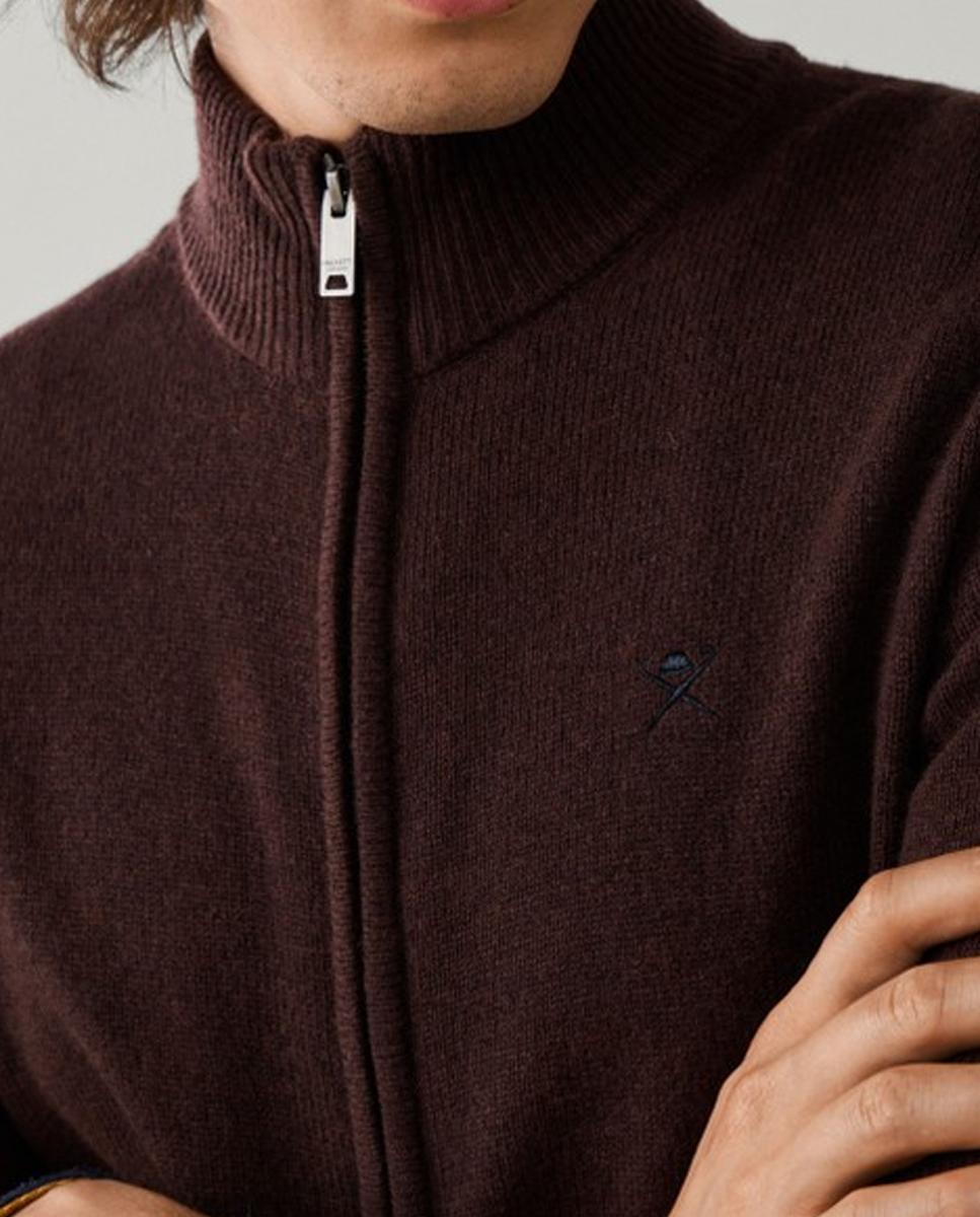 Cárdigan de hombre de lana con cremallera y logo bordado - Hackett London - Marrón oscuro Marrón oscuro-5