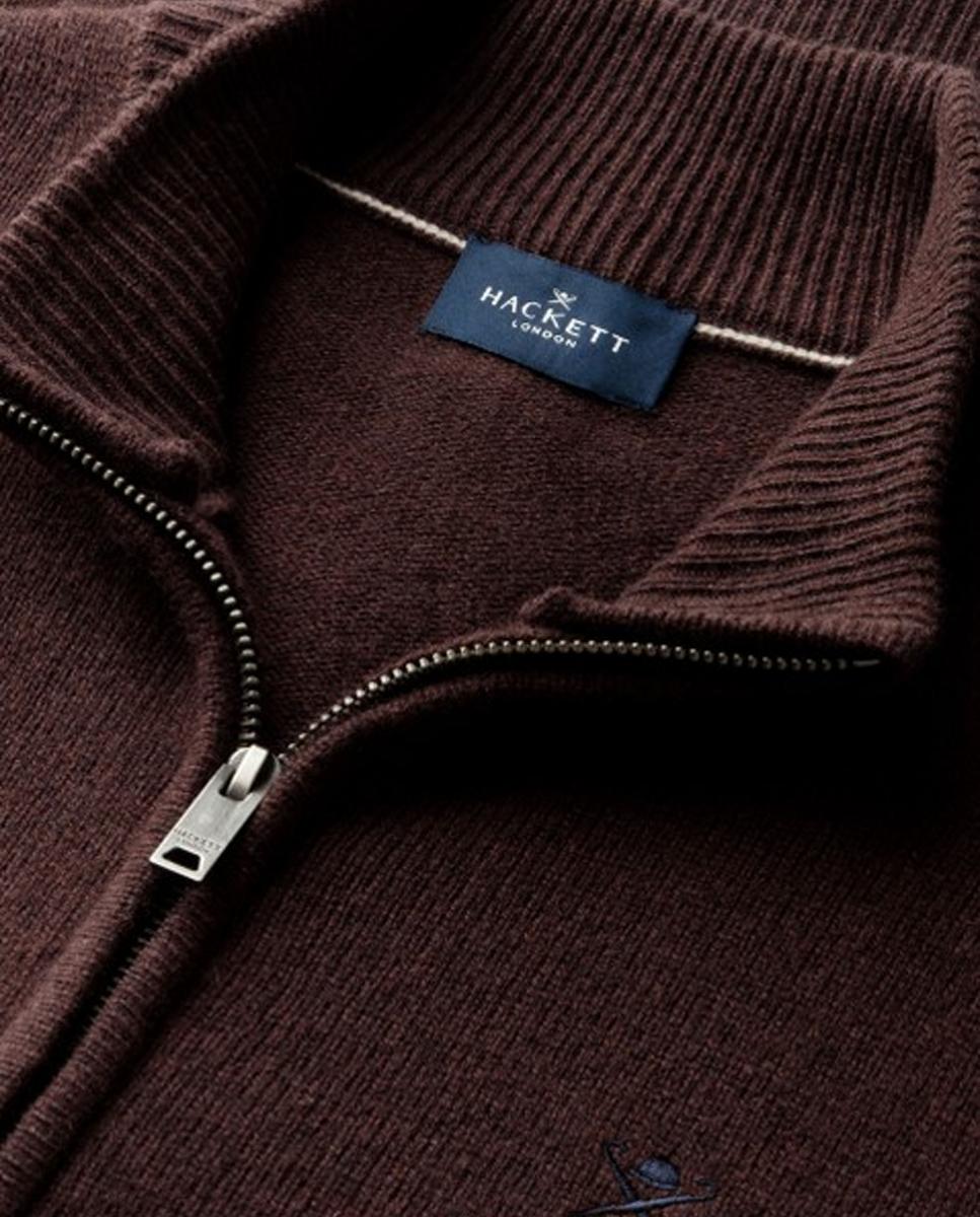 Cárdigan de hombre de lana con cremallera y logo bordado - Hackett London - Marrón oscuro Marrón oscuro-6