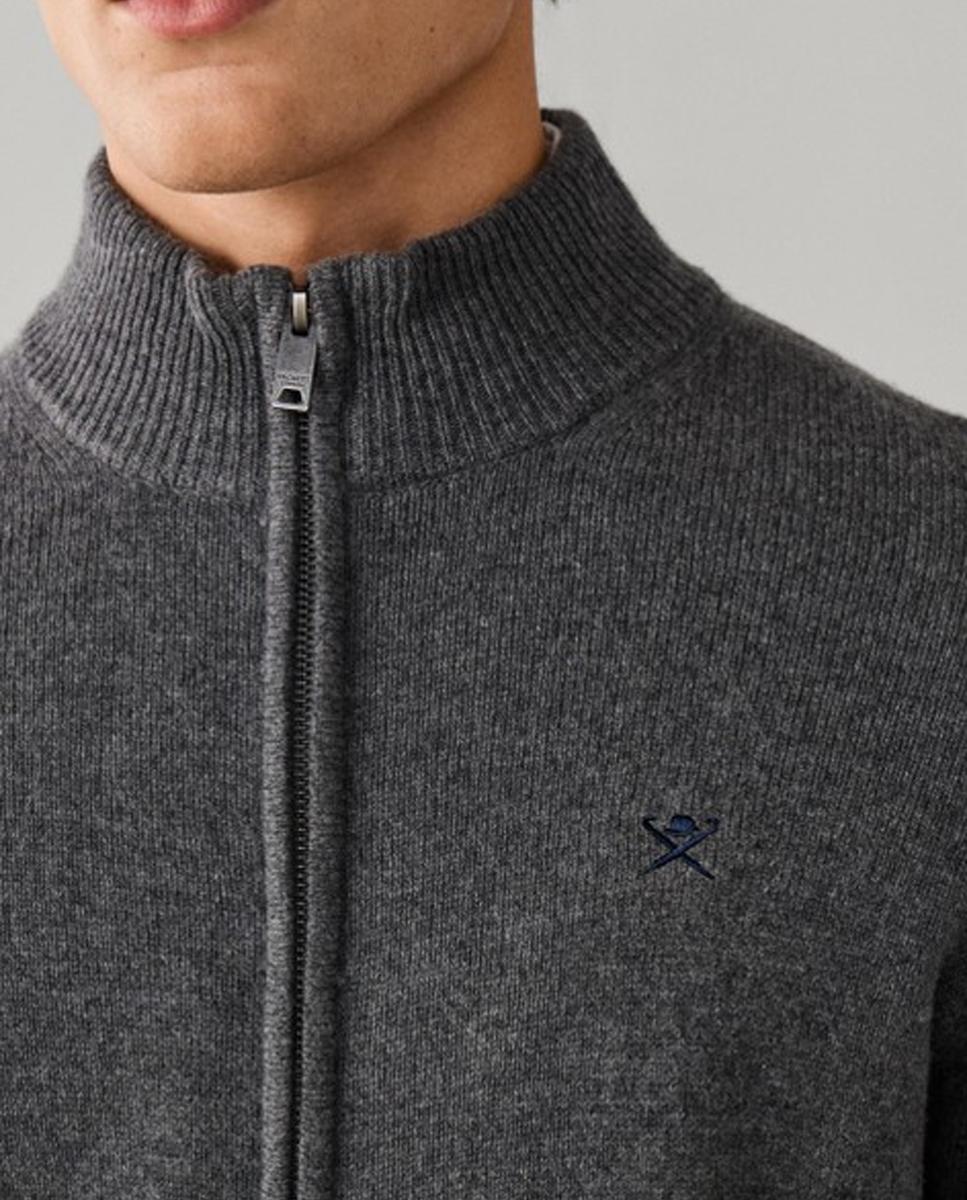 Cárdigan de hombre de lana con cremallera y logo bordado - Hackett London - Gris oscuro Gris oscuro-4
