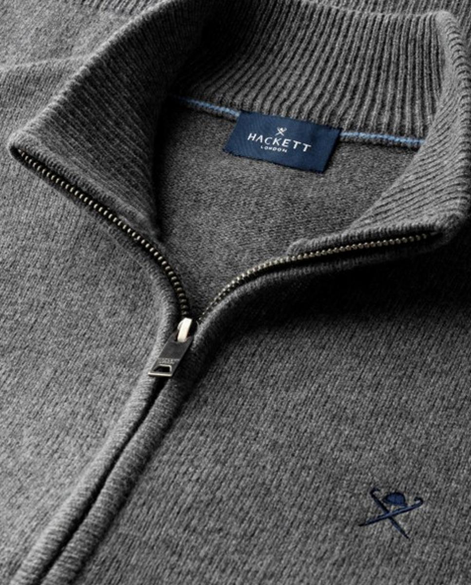 Cárdigan de hombre de lana con cremallera y logo bordado - Hackett London - Gris oscuro Gris oscuro-5