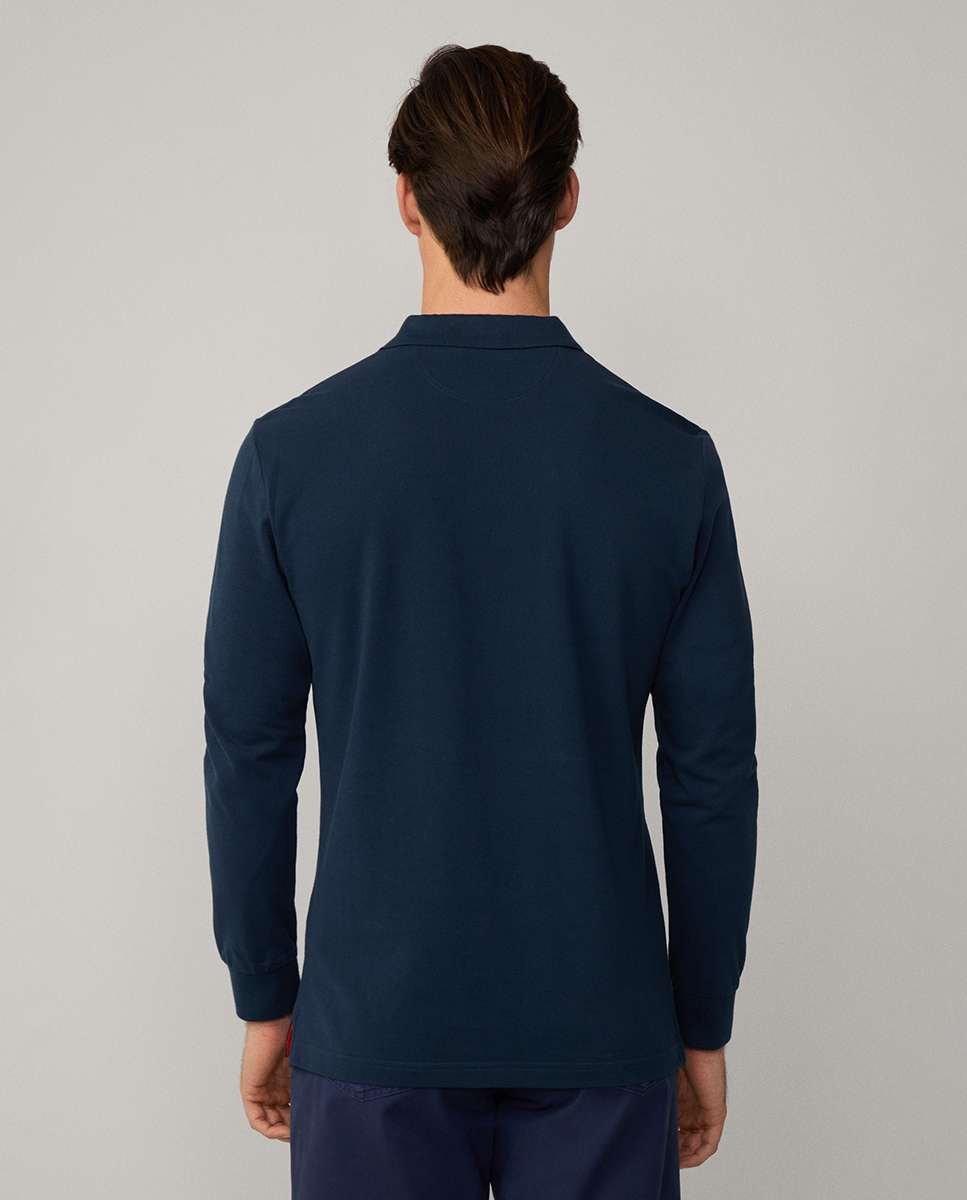 Polo de Manga Comprida Classic Fit com Logótipo Bordado. Azul-marinho-2