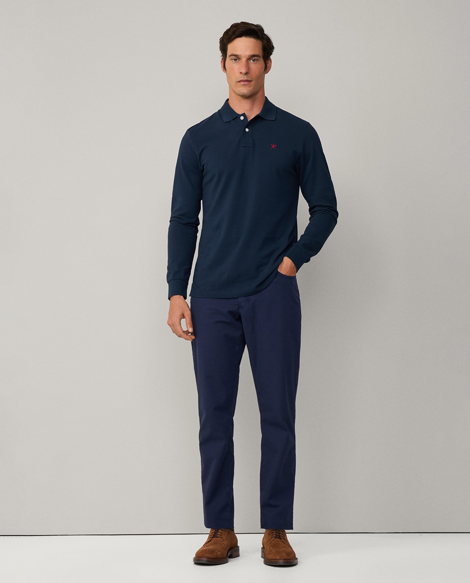 Polo de Manga Comprida Classic Fit com Logótipo Bordado. Azul-marinho-8