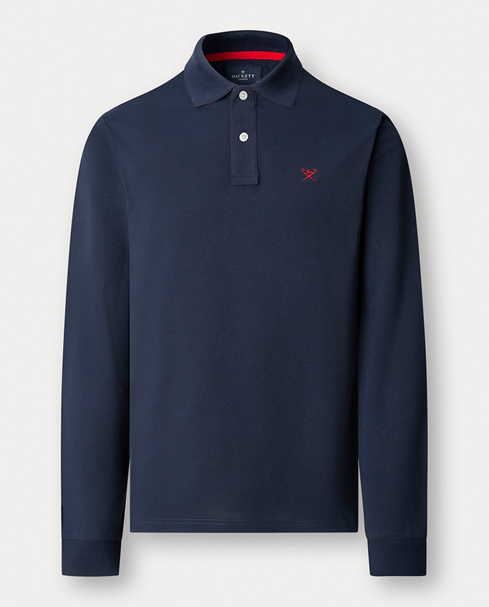 Polo de Manga Comprida Classic Fit com Logótipo Bordado. Azul-marinho-6