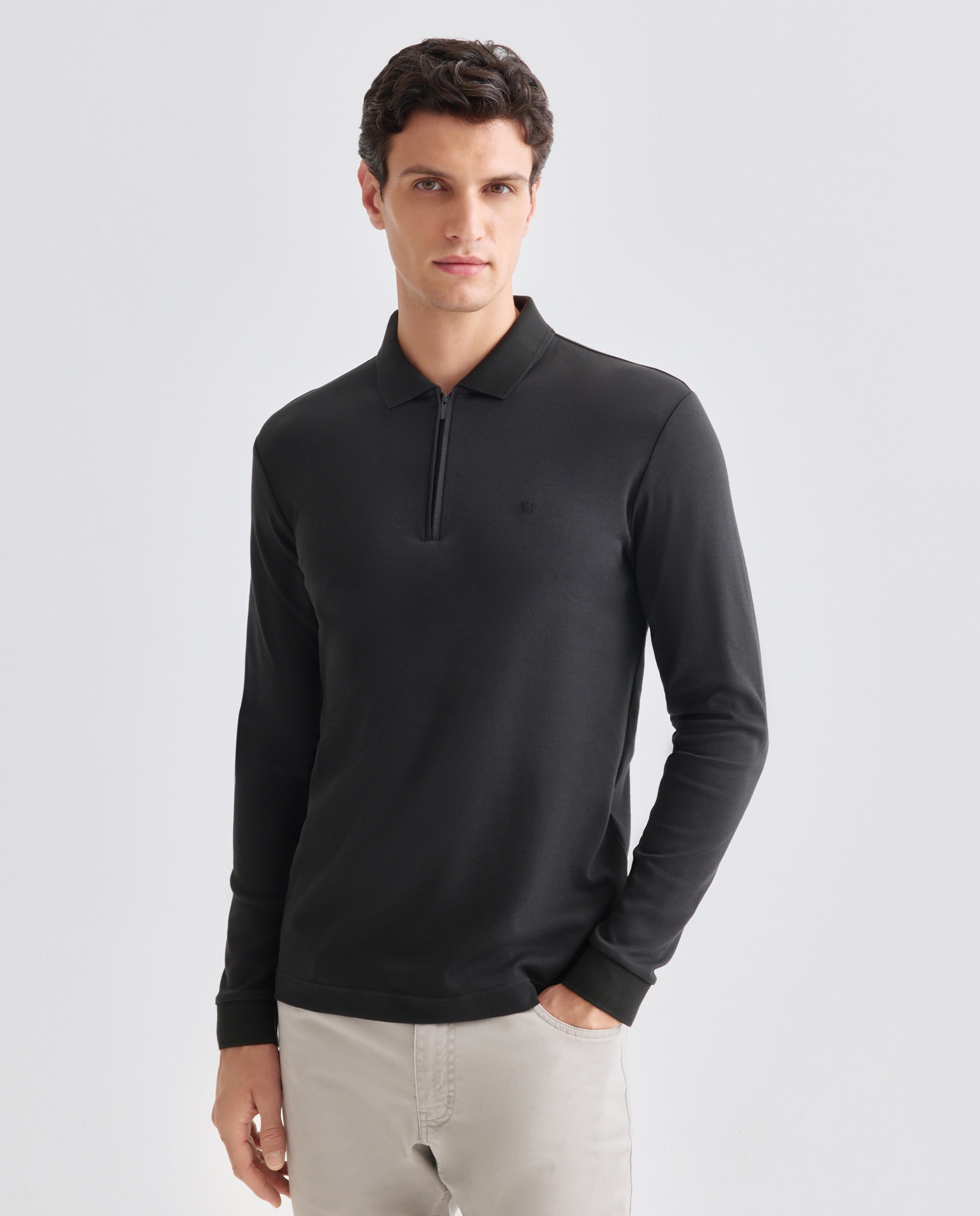 Polo de hombre manga larga - Rushmore - Negro Negro-1